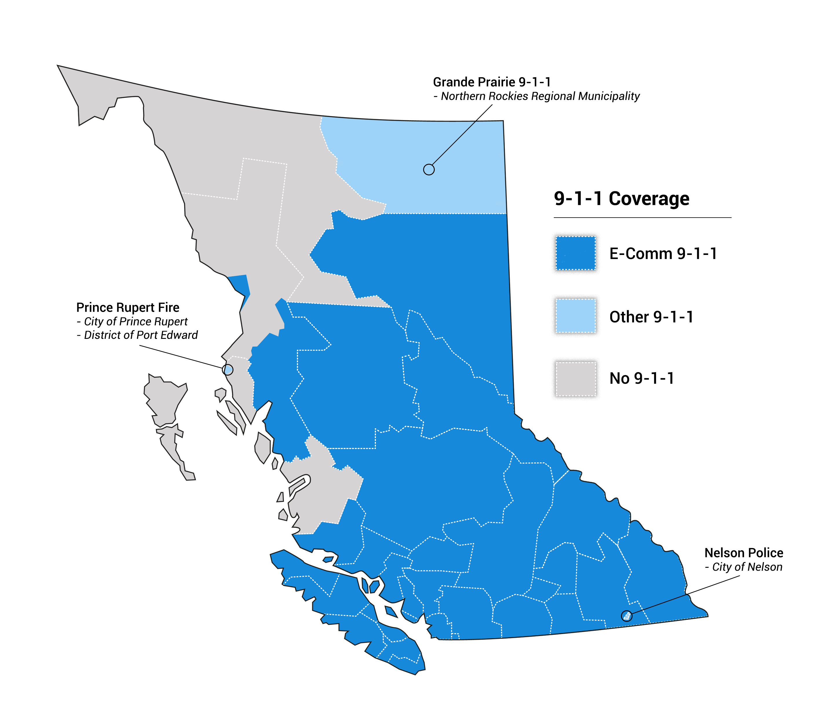 9-1-1 Coverage Map in British Columbia